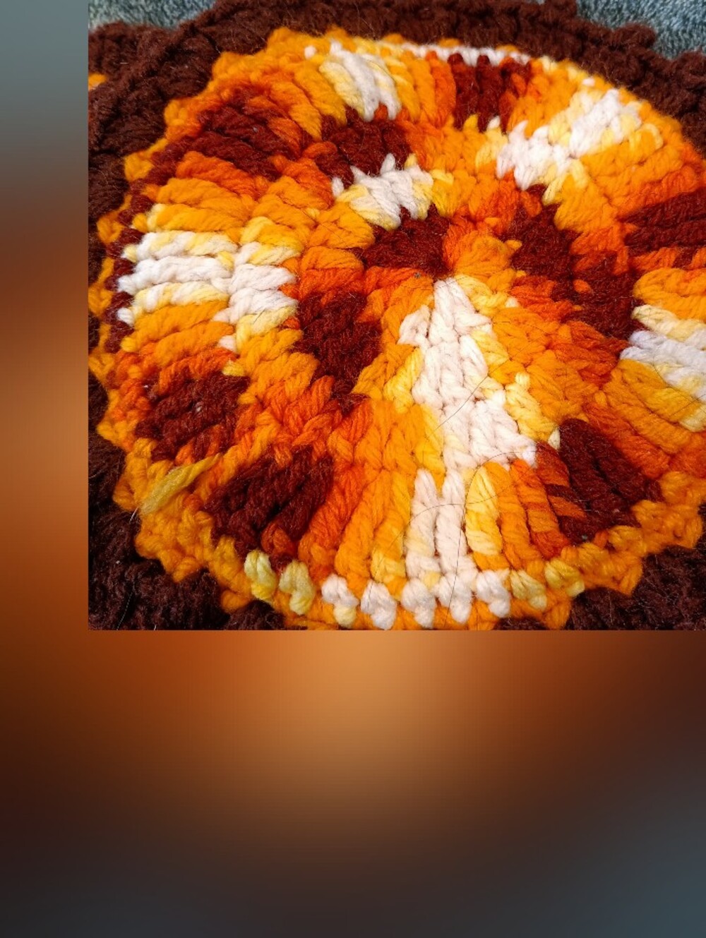Vintage Handmade Crochet Coasters in Orange, Yellow, Brown, White - Picture 2 of 3